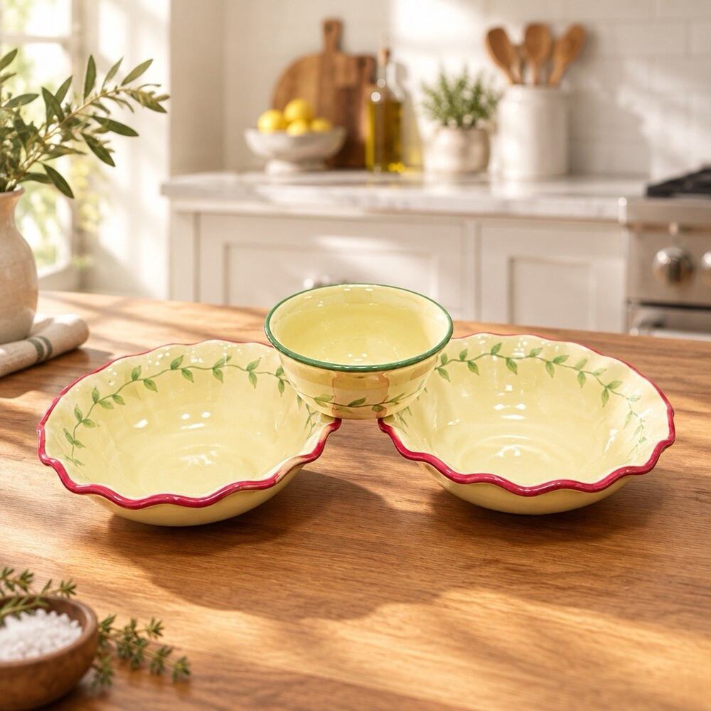 Lot Of 3 Pfaltzgraff Napoli Hand Painted Oval Serving Bowl 2 Big/1 Small